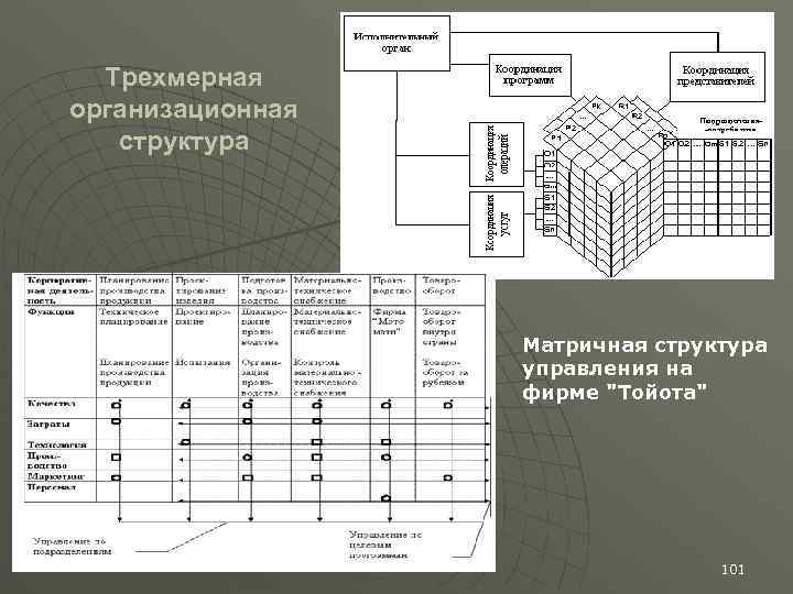 Трехмерная организационная структура Матричная структура управления на фирме "Тойота" 101 