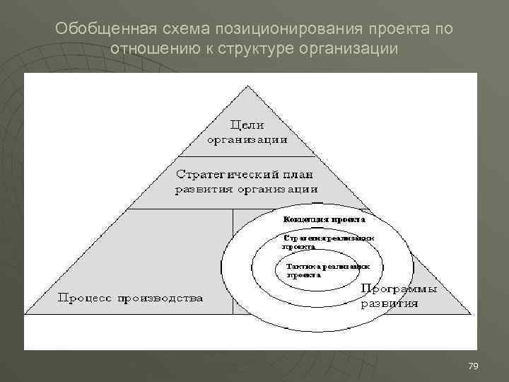 Обобщенная схема позиционирования проекта по отношению к структуре организации 79 