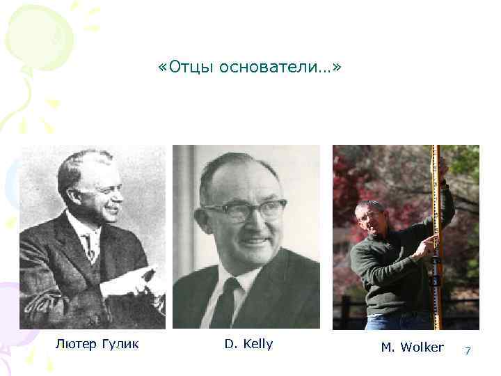  «Отцы основатели…» Лютер Гулик D. Kelly M. Wolker 7 