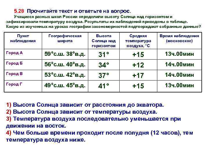 5. 28 Прочитайте текст и ответьте на вопрос. Учащиеся разных школ России определили высоту