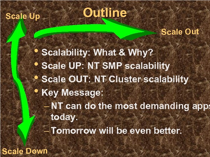 Outline Scale Up Scale Out • Scalability: What & Why? • Scale UP: NT