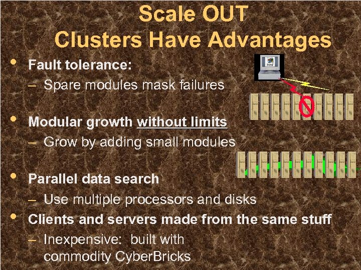 Scale OUT Clusters Have Advantages • Fault tolerance: – Spare modules mask failures •