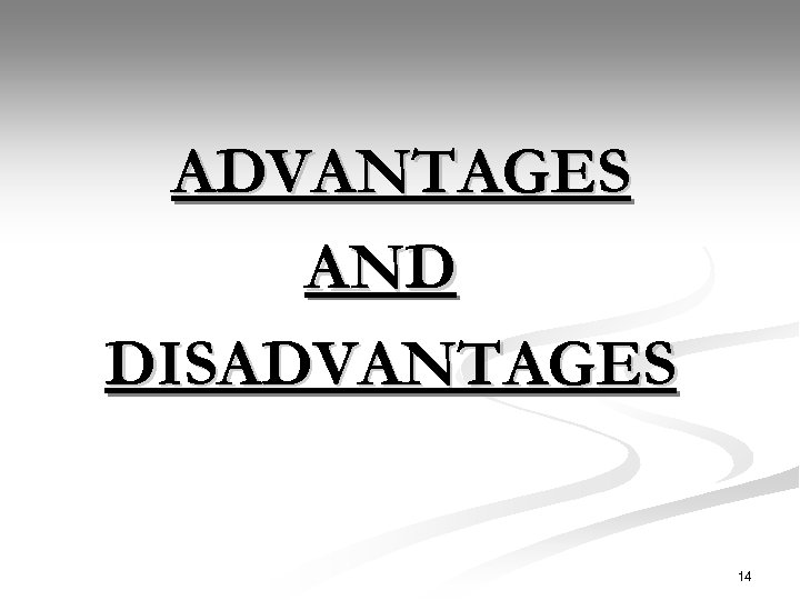 ADVANTAGES AND DISADVANTAGES 14 
