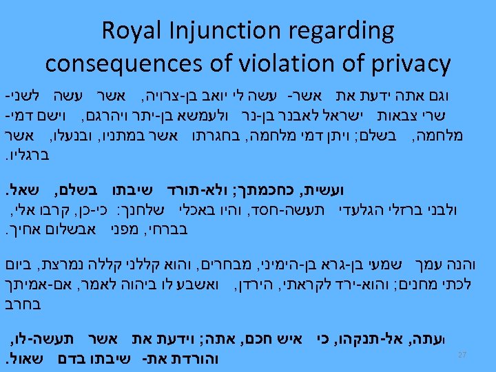  Royal Injunction regarding consequences of violation of privacy וגם אתה ידעת את אשר-