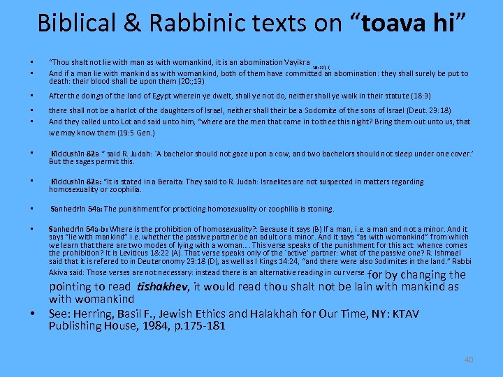 Biblical & Rabbinic texts on “toava hi” • • “Thou shalt not lie with