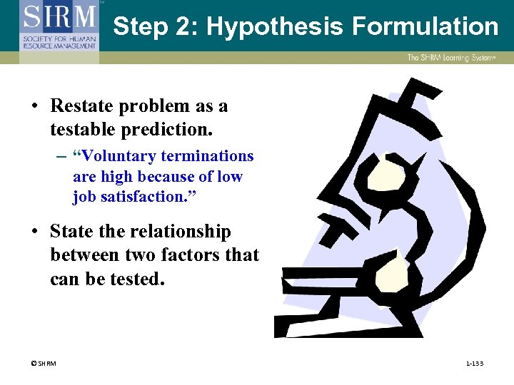 Step 2: Hypothesis Formulation • Restate problem as a testable prediction. – “Voluntary terminations