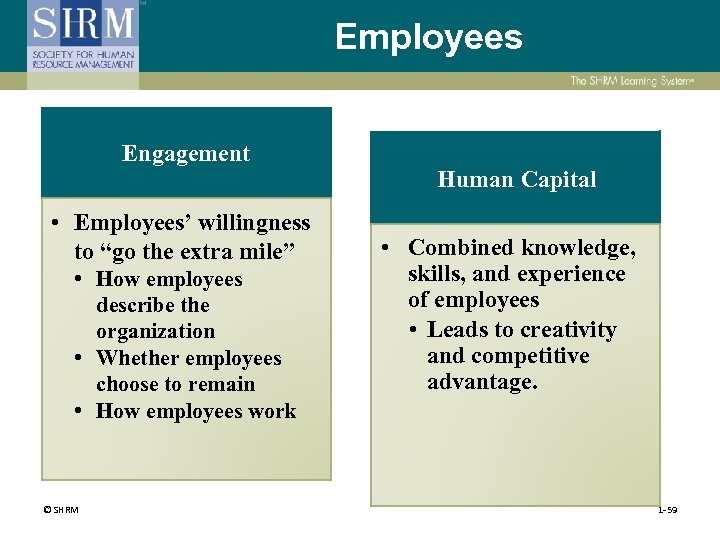 Employees Engagement • Employees’ willingness to “go the extra mile” • How employees describe
