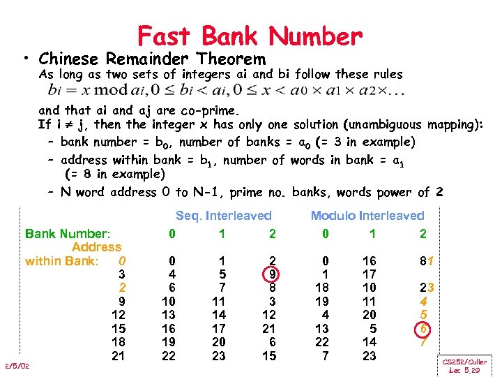 Fast Bank Number • Chinese Remainder Theorem As long as two sets of integers