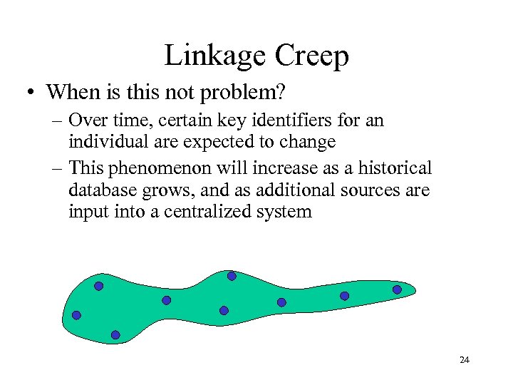 Linkage Creep • When is this not problem? – Over time, certain key identifiers