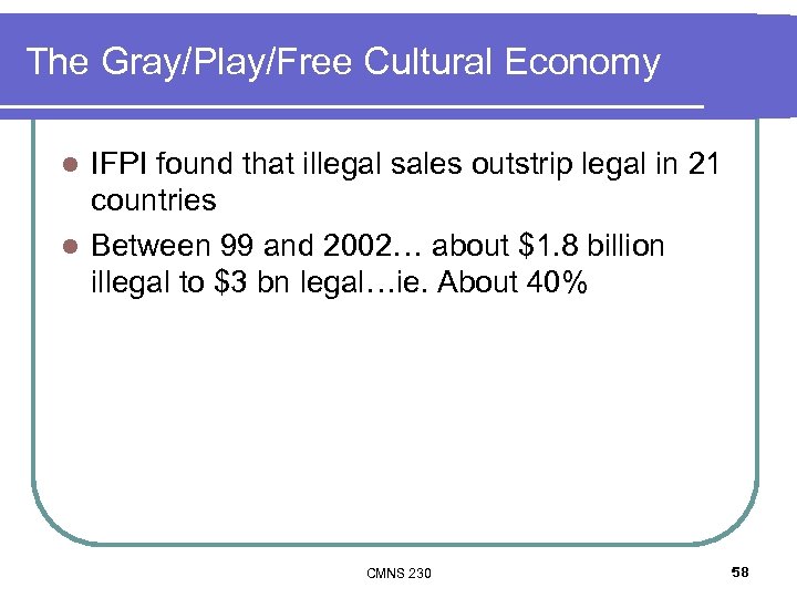 The Gray/Play/Free Cultural Economy IFPI found that illegal sales outstrip legal in 21 countries