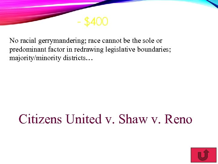 - $400 No racial gerrymandering; race cannot be the sole or predominant factor in