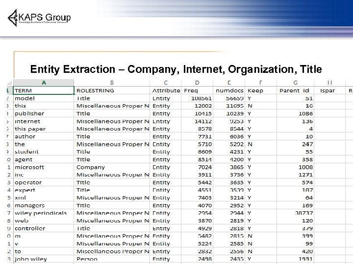 Entity Extraction – Company, Internet, Organization, Title 13 