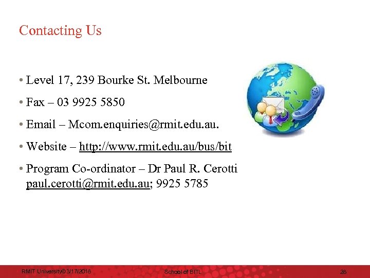 Contacting Us • Level 17, 239 Bourke St. Melbourne • Fax – 03 9925