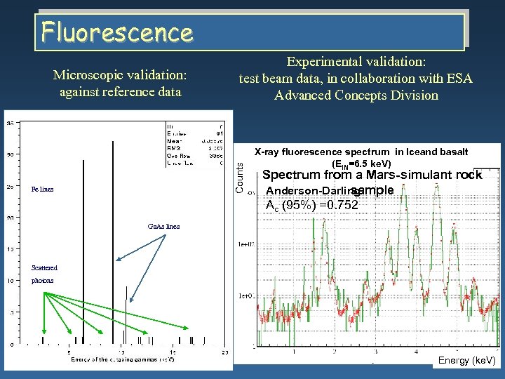 Fluorescence Counts Microscopic validation: against reference data Experimental validation: test beam data, in collaboration