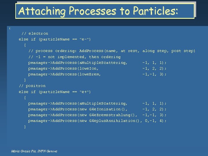 Attaching Processes to Particles: { // electron else if (particle. Name == 