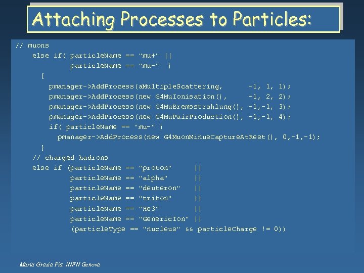 Attaching Processes to Particles: // muons else if( particle. Name == 