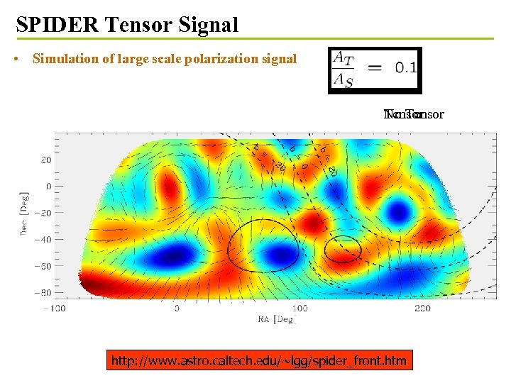 SPIDER Tensor Signal • Simulation of large scale polarization signal Tensor No Tensor http: