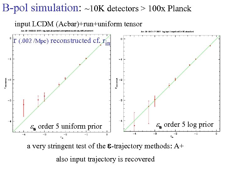 B-pol simulation: ~10 K detectors > 100 x Planck input LCDM (Acbar)+run+uniform tensor r