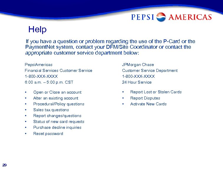 Help If you have a question or problem regarding the use of the P-Card