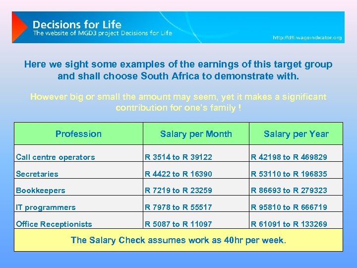 Here we sight some examples of the earnings of this target group and shall
