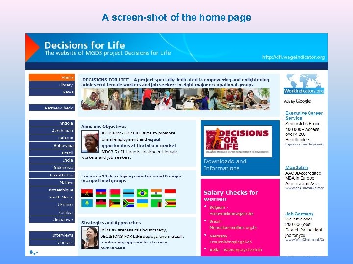 A screen-shot of the home page 