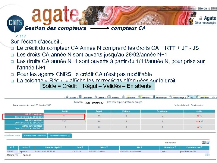 Gestion des compteur CA P. 117 Sur l’écran d’accueil : q Le crédit du