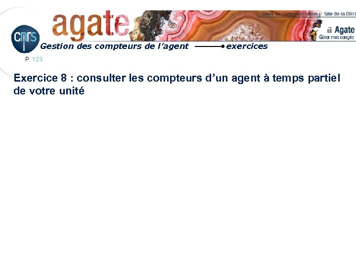 Gestion des compteurs de l’agent exercices P. 123 Exercice 8 : consulter les compteurs