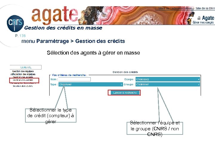 Gestion des crédits en masse P. 135 menu Paramétrage > Gestion des crédits Sélection