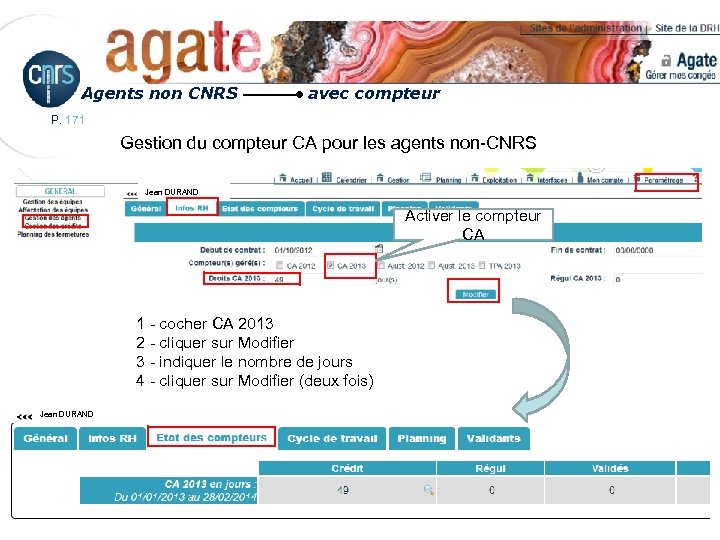 Agents non CNRS avec compteur P. 171 Gestion du compteur CA pour les agents