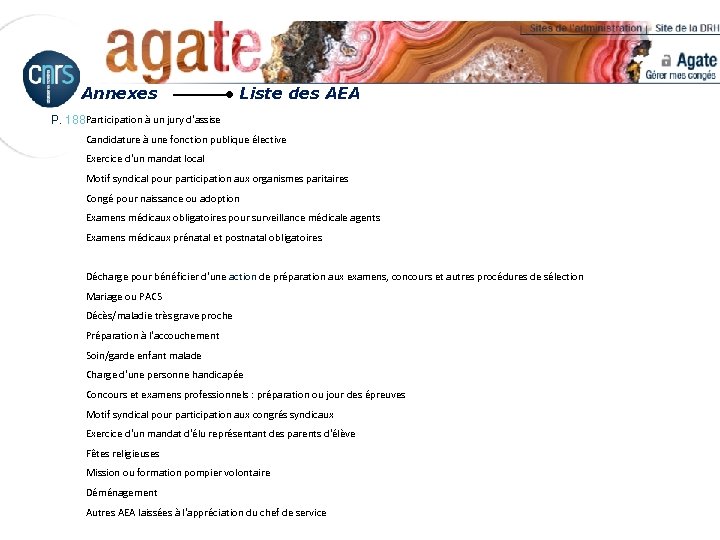 Annexes Liste des AEA P. 188 Participation à un jury d'assise Candidature à une