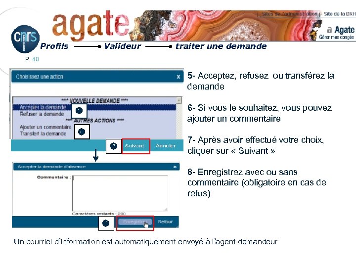 Profils Valideur traiter une demande P. 40 5 - Acceptez, refusez ou transférez la