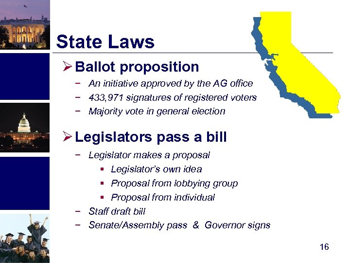 State Laws Ø Ballot proposition − An initiative approved by the AG office −