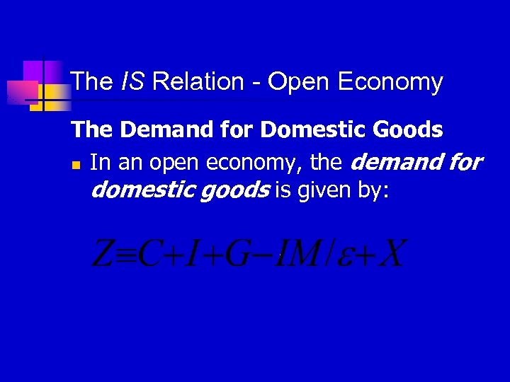 The IS Relation - Open Economy The Demand for Domestic Goods n In an