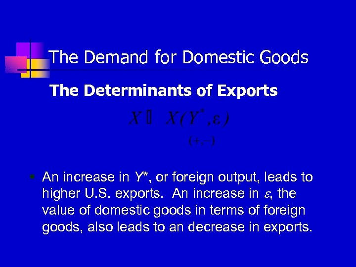 The Demand for Domestic Goods The Determinants of Exports § An increase in Y*,