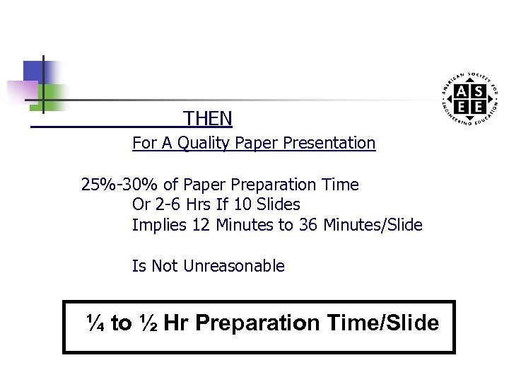 THEN For A Quality Paper Presentation 25%-30% of Paper Preparation Time Or 2 -6