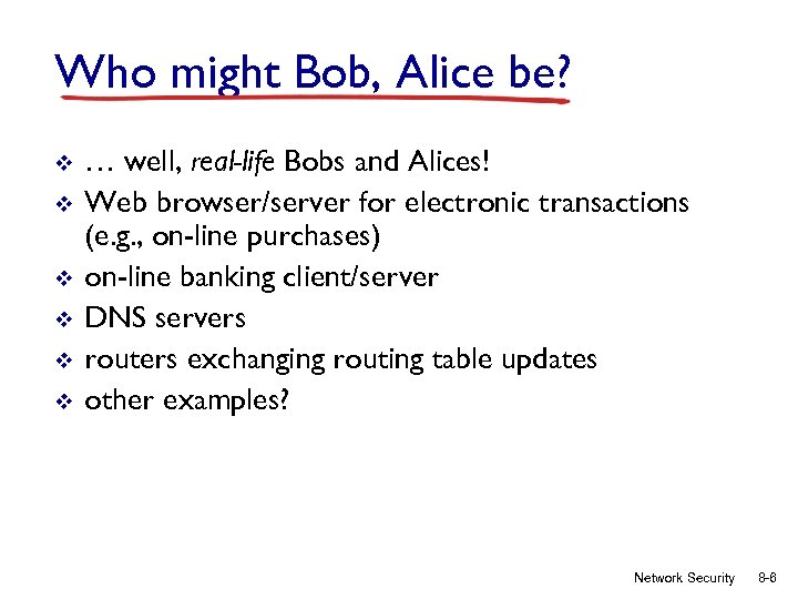 Who might Bob, Alice be? v v v … well, real-life Bobs and Alices!