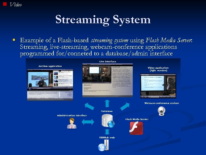 Video Streaming System § Example of a Flash-based streaming system using Flash Media Server: