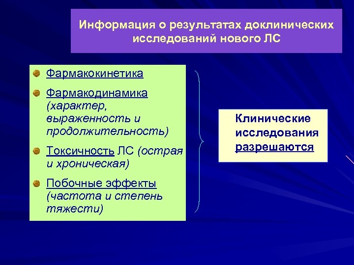 Информация о результатах доклинических исследований нового ЛС Фармакокинетика Фармакодинамика (характер, выраженность и продолжительность) Токсичность