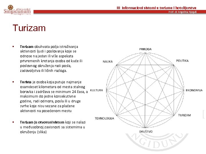 III Informacioni sistemi u turizmu i hotelijerstvu Prof. dr Angelina Njeguš Turizam § Turizam