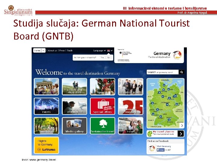 III Informacioni sistemi u turizmu i hotelijerstvu Prof. dr Angelina Njeguš Studija slučaja: German