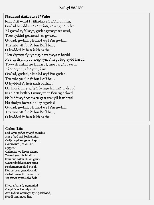 Sing 4 Wales National Anthem of Wales Mae hen wlad fy nhadau yn annwyl