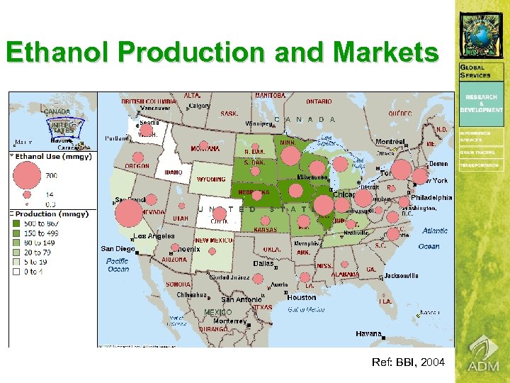 Ethanol Production and Markets Ref: BBI, 2004 