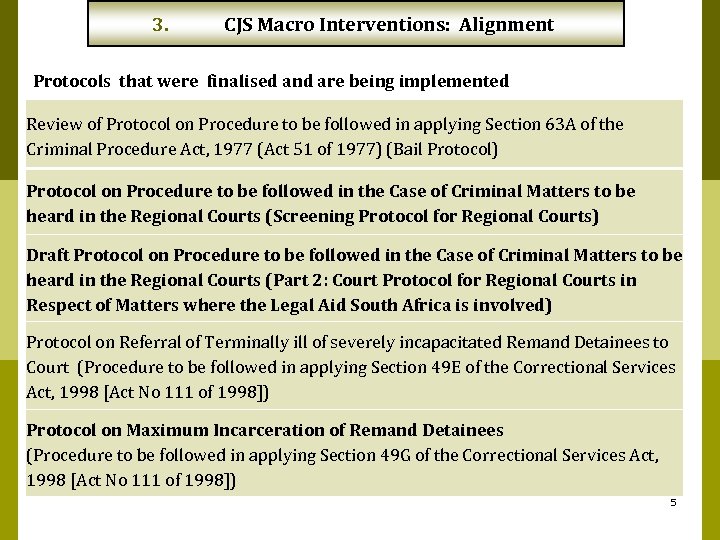 3. CJS Macro Interventions: Alignment Protocols that were finalised and are being implemented Review