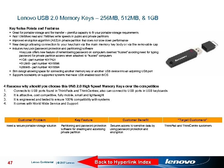 Lenovo USB 2. 0 Memory Keys – 256 MB, 512 MB, & 1 GB