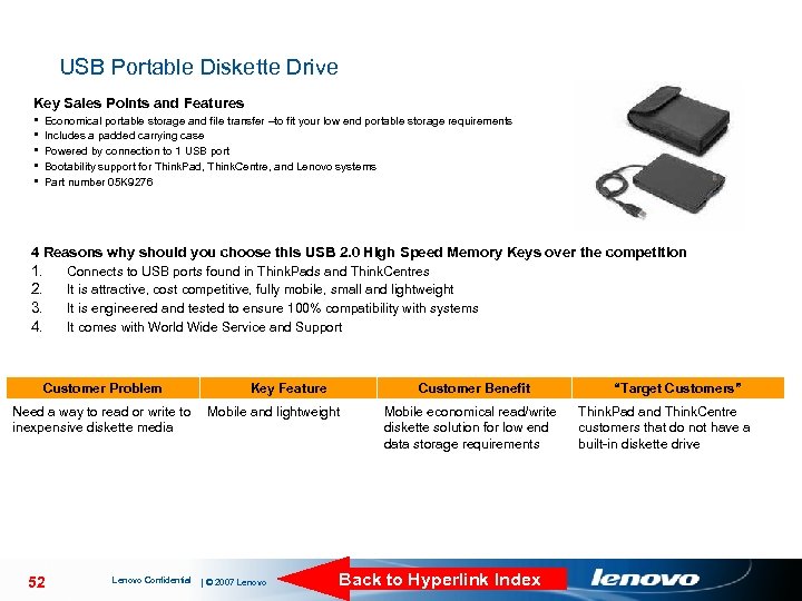 USB Portable Diskette Drive Key Sales Points and Features § § § Economical portable