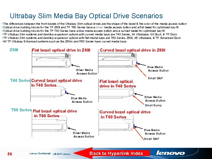 Ultrabay Slim Media Bay Optical Drive Scenarios • The differences between the front bezels