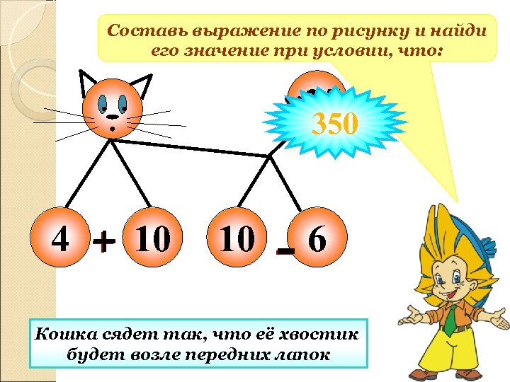 Составь выражение по рисунку и найди его значение при условии, что: 25 350 4
