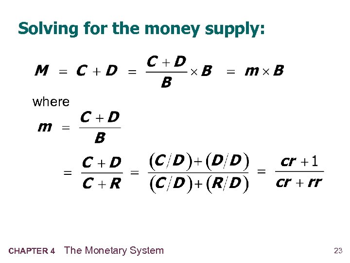 Solving for the money supply: where CHAPTER 4 The Monetary System 23 
