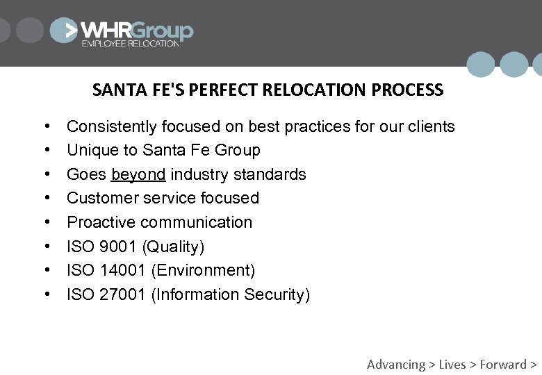 SANTA FE'S PERFECT RELOCATION PROCESS • • Consistently focused on best practices for our