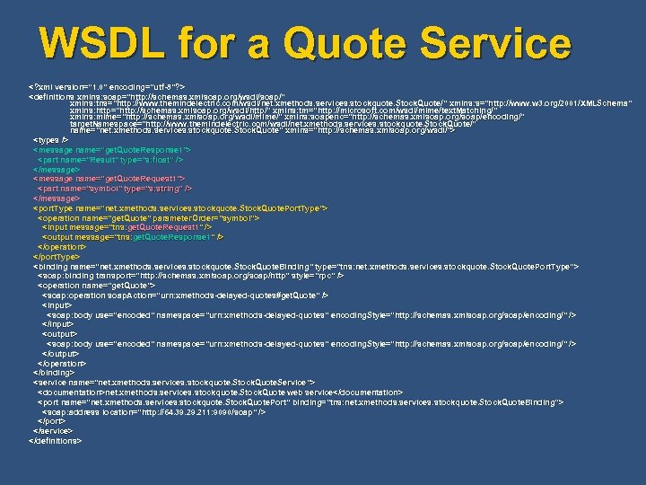 WSDL for a Quote Service <? xml version="1. 0" encoding="utf-8"? > <definitions xmlns: soap="http: